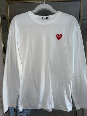 Comme des Garçons PLAY White Long-Sleeve Tee with Red Heart Patch
